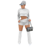 Women Autumn and Winter Long Sleeve Crop Top and Shorts and Legs Three-Piece