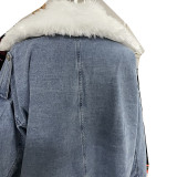 Women Winter Loose Fur Collar Turndown Collar Denim Jacket