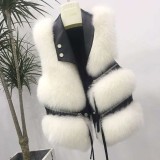 Women Faux furry Turndown Collar Vest Sleeveless Jacket