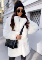 Plus Size Women Long Sleeve Turndown Collar Faux furry Solid Warm Jacket