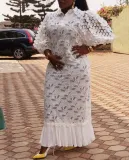 Plus Size Women Lace Embroidered Loose Shirt Dress
