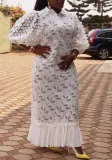 Plus Size Women Lace Embroidered Loose Shirt Dress