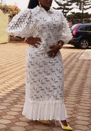 Plus Size Women Lace Embroidered Loose Shirt Dress