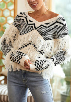 Women autumn and winter v-neck fringed knitting sweater