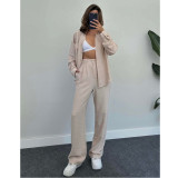 Women autumn long-sleeved shirt and high-waisted Pant two-piece set