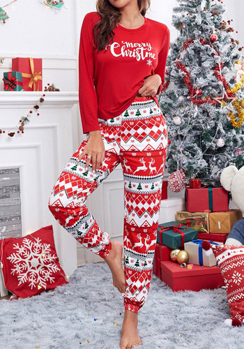 Christmas Women Autumn and Winter Home Printed Long Sleeve Pajamas Two-piece Set