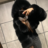 Women Faux furry Hooded Long Sleeve Crop Jacket