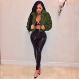 Women Sexy Solid Candy Color Faux furryCrop Jacket
