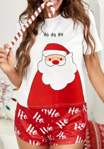 Christmas Women autumn and winter home printed short-sleeved Pajamas two-piece set