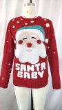 Christmas Women Santa Claus Letter Embroidered Red Sweater