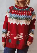 Christmas Women Raglan Sleeve Elk Christmas Tree Sweater