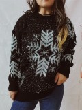 Christmas Women Autumn and Winter Loose Snowflake Round Neck Long Sleeve Sweater