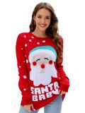 Christmas Women Santa Claus Letter Embroidered Red Sweater