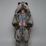 Men's Fall/Winter Faux furry Maxi hooded jacket