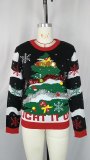 Christmas Women Casual Round Neck Embroidered Christmas Tree Letter Cartoon Knitting Sweater