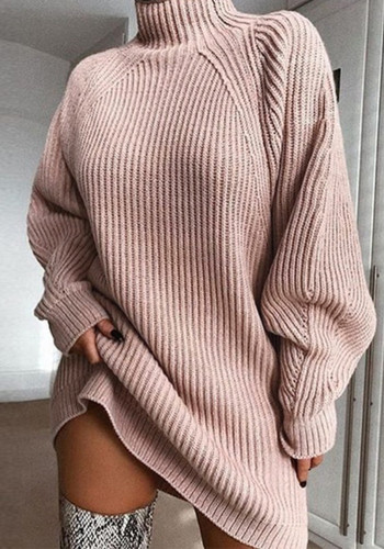 Women autumn and winter knitting raglan sleeve turtleneck sweater dress
