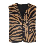 Women Autumn and Winter Leopard Faux Furry Crop Vest Jacket
