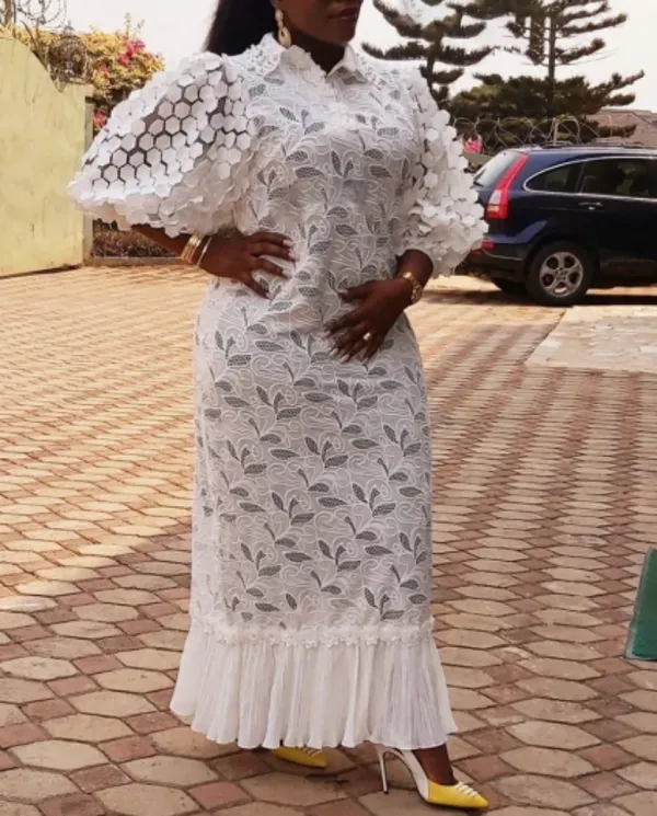 Plus Size Women Lace Embroidered Loose Shirt Dress