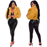 Women Sexy Solid Candy Color Faux furryCrop Jacket