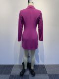 Sexy Solid Color Beaded Slim Waist Long-Sleeved Blazer Dress