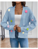 Flower Sweet Knitting Cardigan Sweater Jacket For Women Lazy Style Casual Loose Sweater