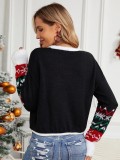 Women's Cute Kitten Embroidered Christmas Black Sweater Pullover Short Sweater