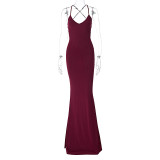 Women's Winter Fashion Sexy Low Back Strappy Evening Dress