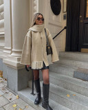 Women's Autumn And Winter Fashion Woolen Coat Loose With Scarf And Tassels For Women