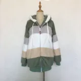 Autumn And Winter Warm Plush Patchwork Zipper Pocket Hooded Loose Coat For Women