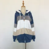 Autumn And Winter Warm Plush Patchwork Zipper Pocket Hooded Loose Coat For Women