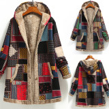 Winter Women's Printed Fleece Hooded Warm Jacket