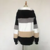 Autumn And Winter Warm Plush Patchwork Zipper Pocket Hooded Loose Coat For Women