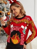 Autumn And Winter Casual Christmas Red Sweater Pullover For Women Embroidered Letter Christmas Knitting Sweater