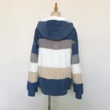 Autumn And Winter Warm Plush Patchwork Zipper Pocket Hooded Loose Coat For Women