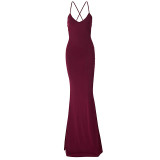 Women's Winter Fashion Sexy Low Back Strappy Evening Dress