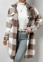 Autumn And Winter Open Button Turndown Collar Plush Plaid Coat Loose Chic Long Jeacket For Women
