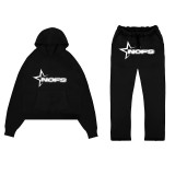 Retro Letter Print Plus Size Loose Tracks Hip-Hop Streetwear Men's And Women's Casual Pullover Hoodies And Sweatpants Two Piece Set