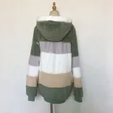 Autumn And Winter Warm Plush Patchwork Zipper Pocket Hooded Loose Coat For Women