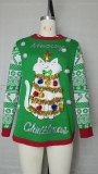 Autumn And Winter Jacquard Pullover Christmas Sweater Cartoon Kitten Embroidered Red Sweater