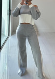 Women's Contrast Color Patchwork Casual Two Piece Pants Set