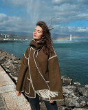 Women's Autumn And Winter Fashion Woolen Coat Loose With Scarf And Tassels For Women