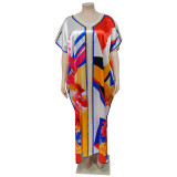 Fashion Plus Size Women's V Neck Positioning Print Loose Dress