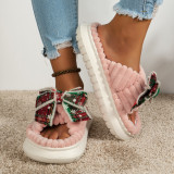 Women bow sequined furry slippers