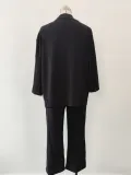 Women Solid long-sleeved shirt and pleated elastic waist trousers two-piece set