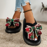Women bow sequined furry slippers