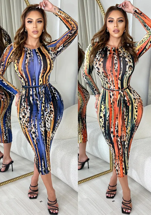 Women Sexy Long Sleeve Printed Dress