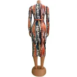 Women Sexy Long Sleeve Printed Dress