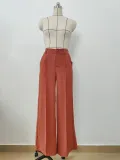 Women Casual Thin Solid Loose Pleated Wide Leg Pants