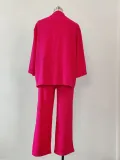 Women Solid long-sleeved shirt and pleated elastic waist trousers two-piece set