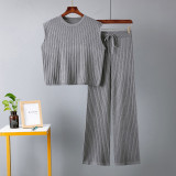 Plus Size Summer Women Loose Casual Solid Top and Pant Two-piece Set